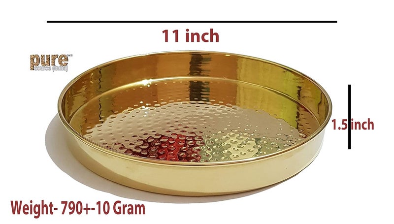 Pure Source India صينية نحاسية مطروقة من مصدر نقي في الهند، 11 بوصة، طبق عشاء ثقيل الوزن 790 جرام - Image 2