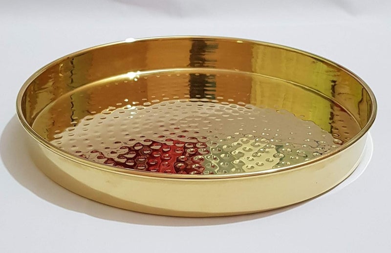 Pure Source India صينية نحاسية مطروقة من مصدر نقي في الهند، 11 بوصة، طبق عشاء ثقيل الوزن 790 جرام - Image 3