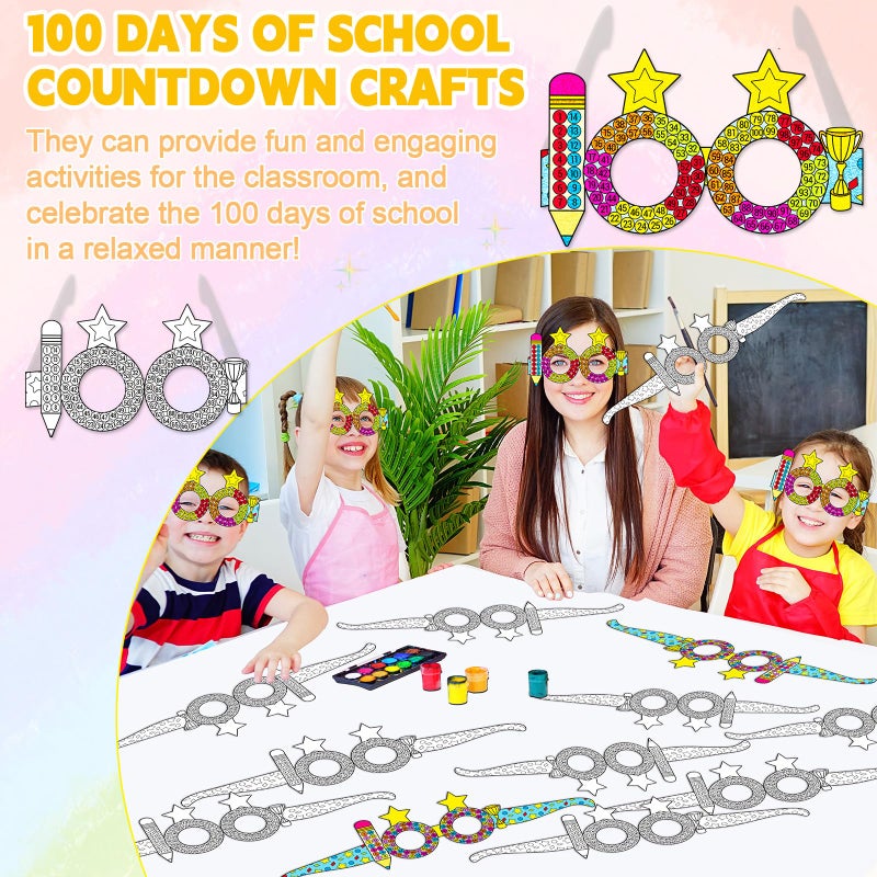 Lonfliness 36 Packs 100 Days of School Countdown Coloring Glasses Happy 100th Day of School DIY Coloring Paper Glasses Color Your Own Glass Crafts Gift Home Classroom Activities Games Supplies - Image 4