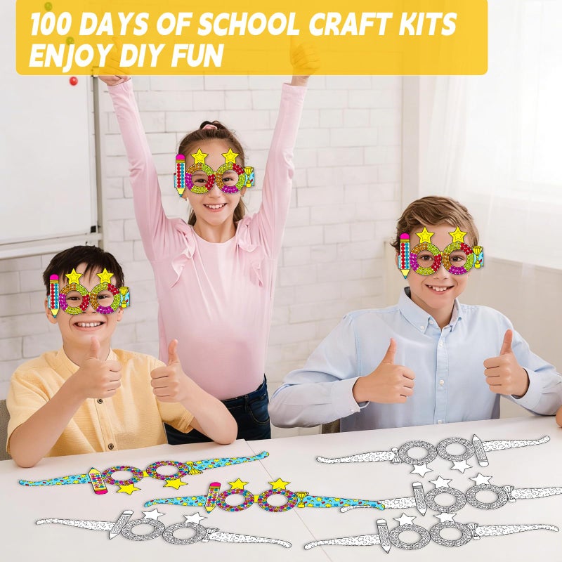 Lonfliness 36 Packs 100 Days of School Countdown Coloring Glasses Happy 100th Day of School DIY Coloring Paper Glasses Color Your Own Glass Crafts Gift Home Classroom Activities Games Supplies - Image 5