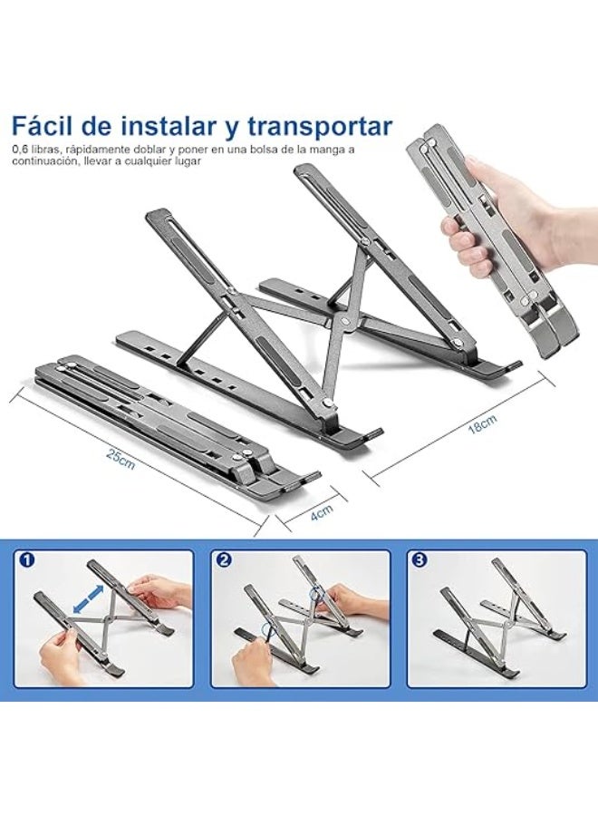 FOCAR Adjustable Portable Laptop Stand for iPad, MacBook, Desktop PC, Note Pro, Dell, Asus, Lenovo, and more, Foldable with Cooling Vents, Small Black Silicone - Image 3