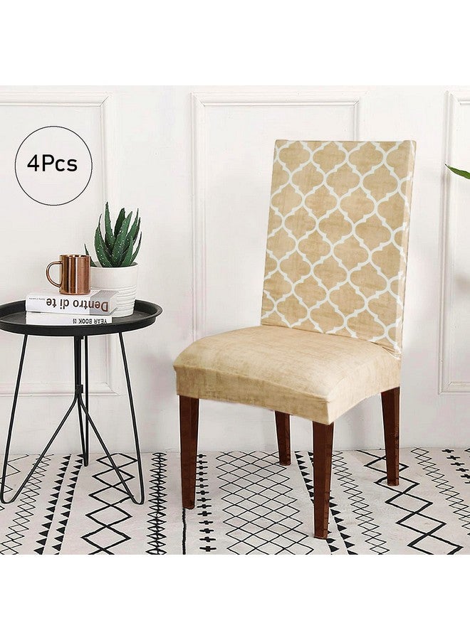 ohello® Chair Cover Export Quality Polycotton Dining Chair Covers Set of 4 Pcs Stretchable & Easily Washable Case Protector for Dining Chairs (TCC5009, Beige) - Image 1