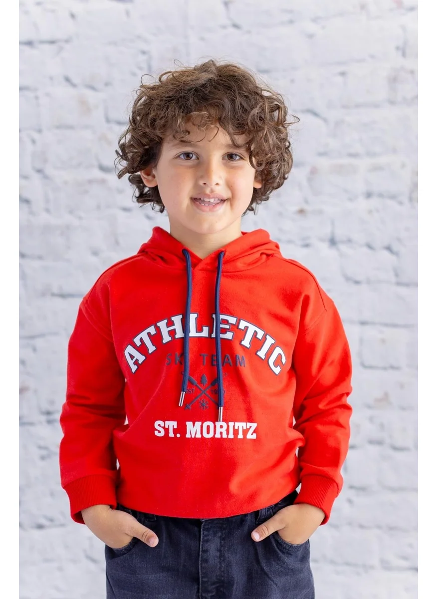 Zeyland Boy's Hooded Printed Sweatshirt - Red