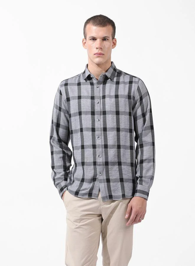 شركة المرآب الهندية Men Regular Fit Checked Cutaway Collar Full Sleeves Shirt