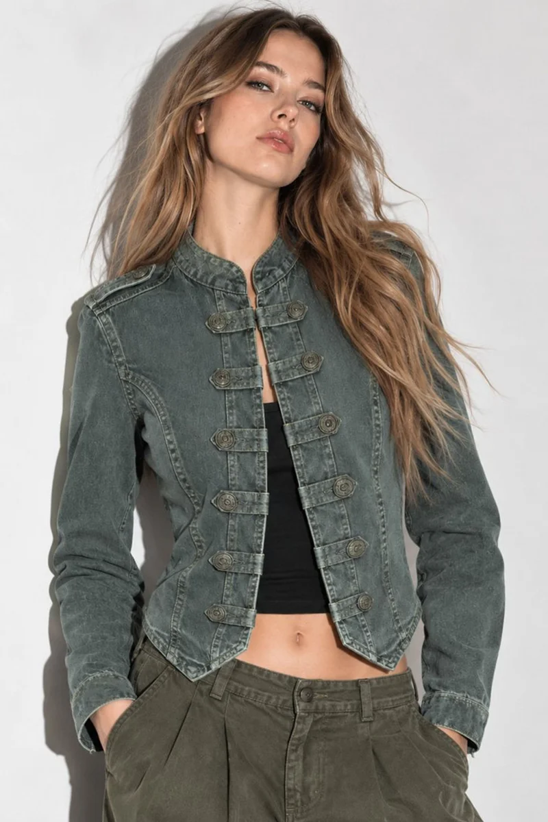 Hiccup Grey Buttoned Twill Jacket for Women | Best Price UAE
