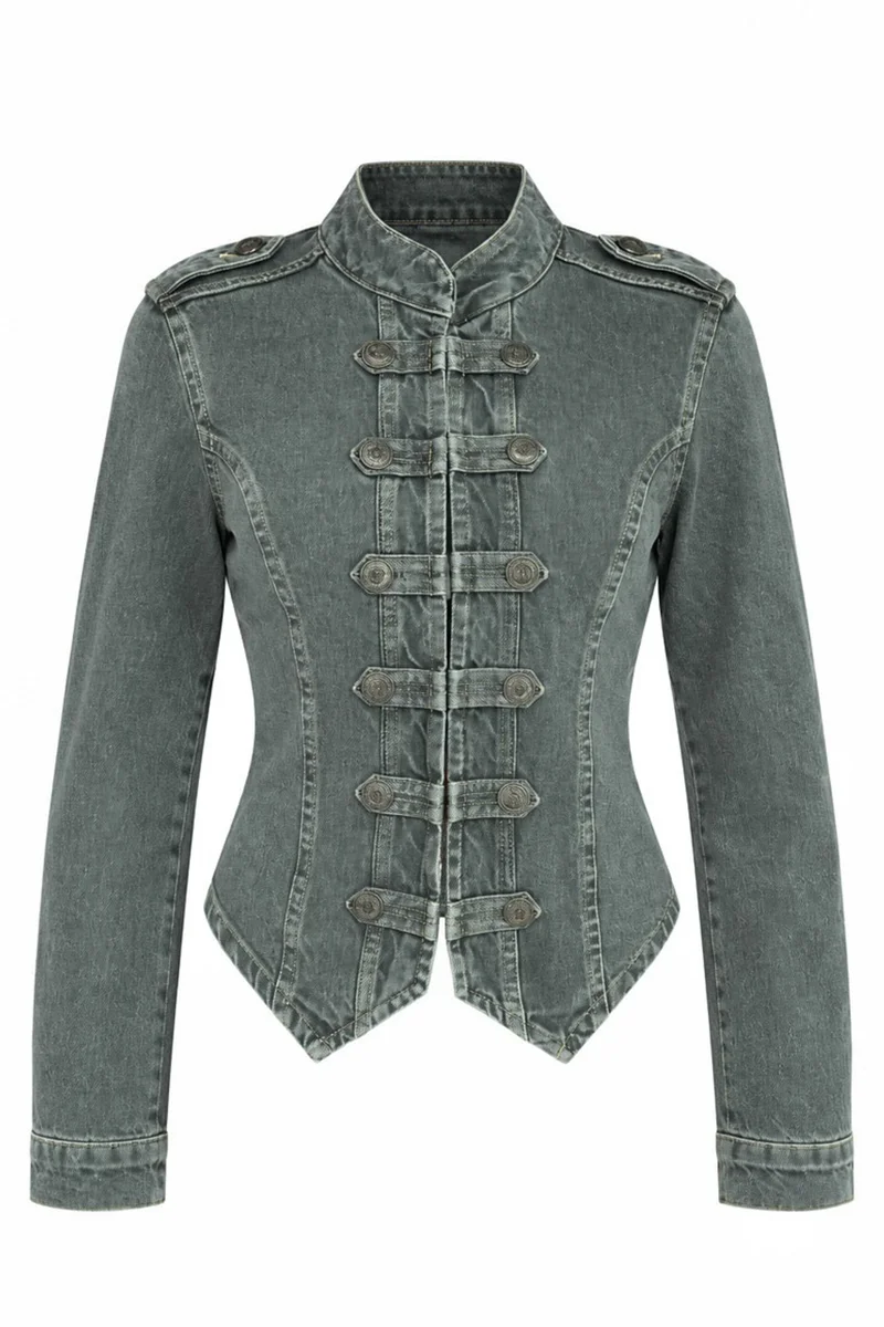Hiccup Grey Buttoned Twill Jacket for Women | Best Price UAE