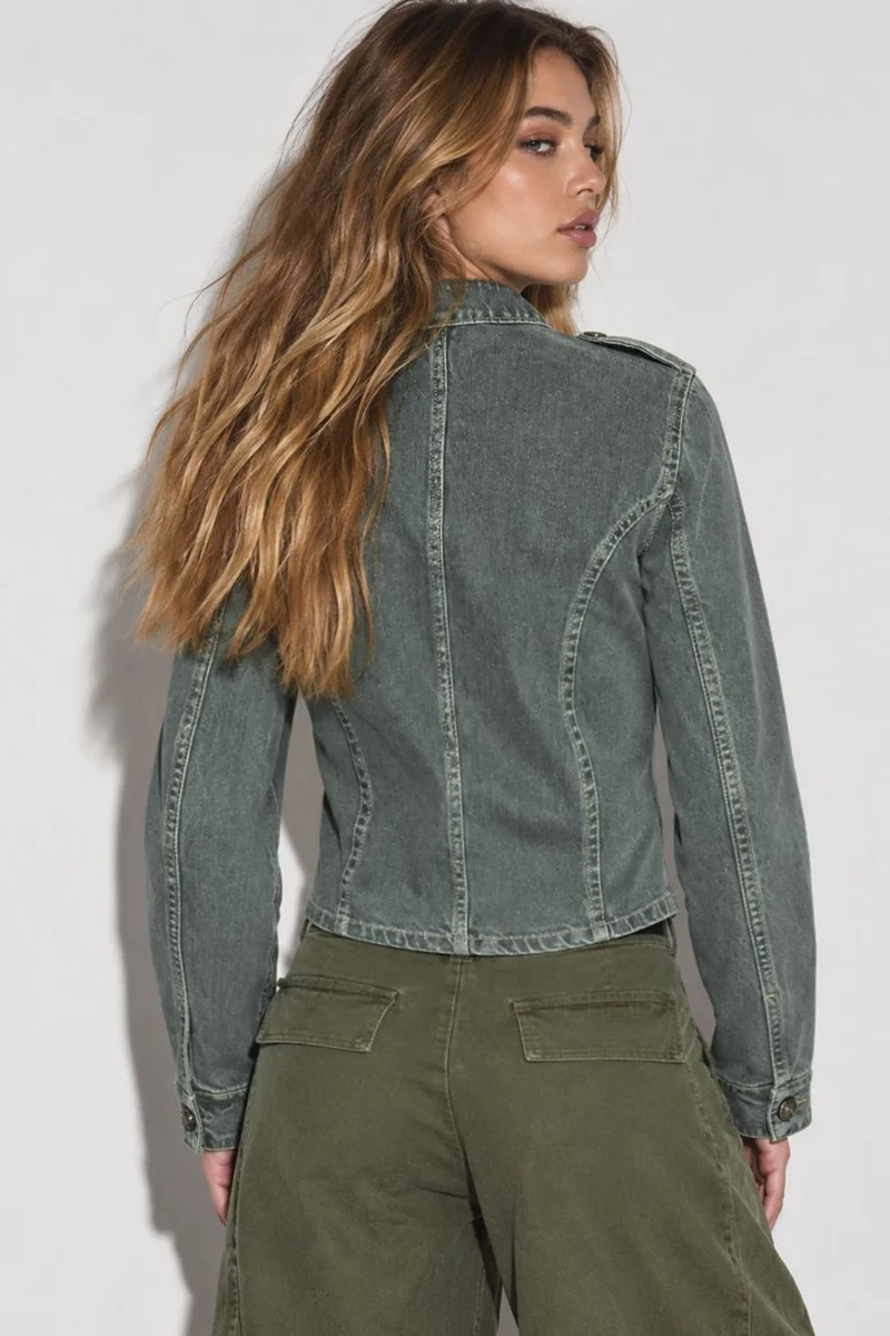 Hiccup Grey Buttoned Twill Jacket for Women | Best Price UAE