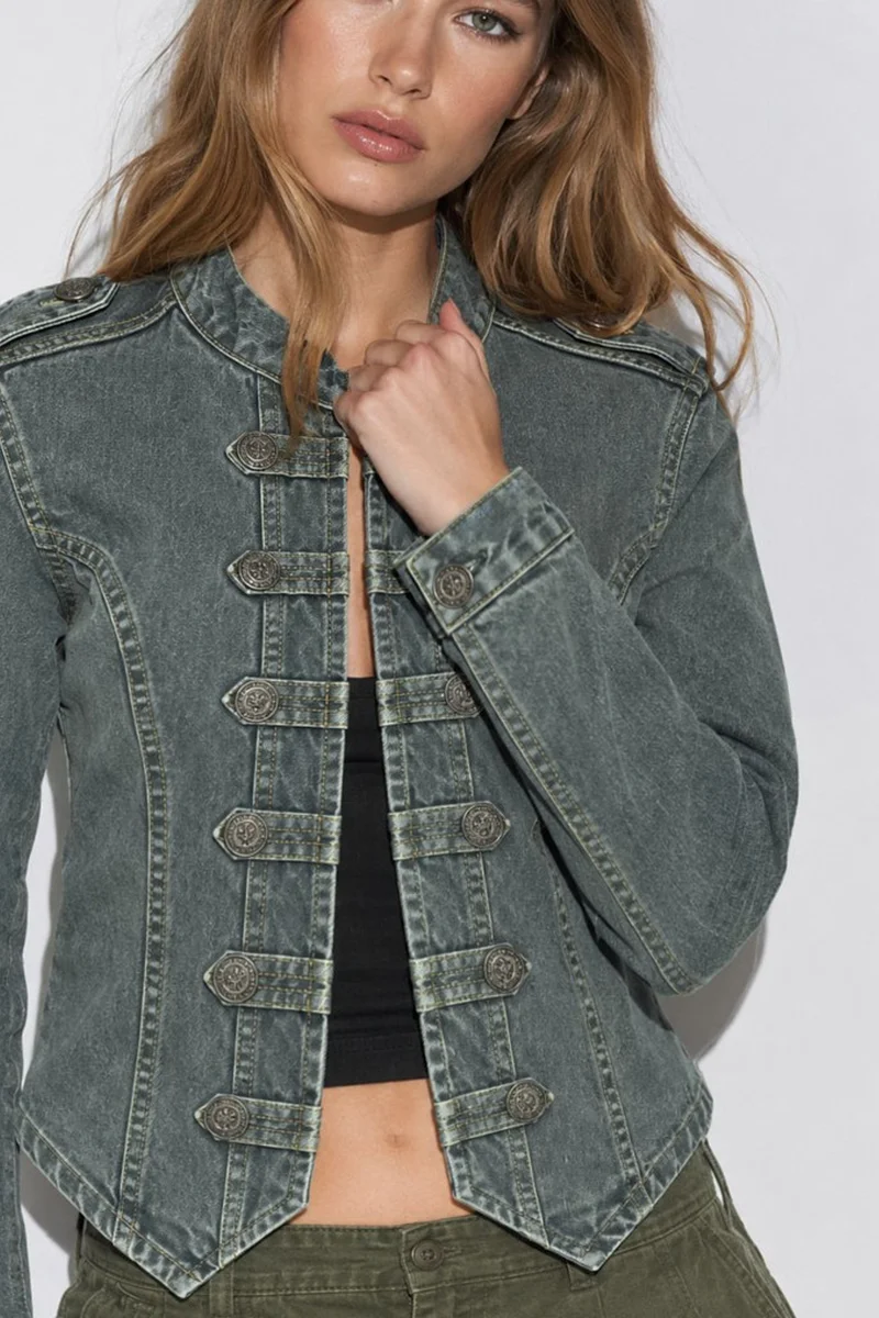 Hiccup Grey Buttoned Twill Jacket for Women | Best Price UAE