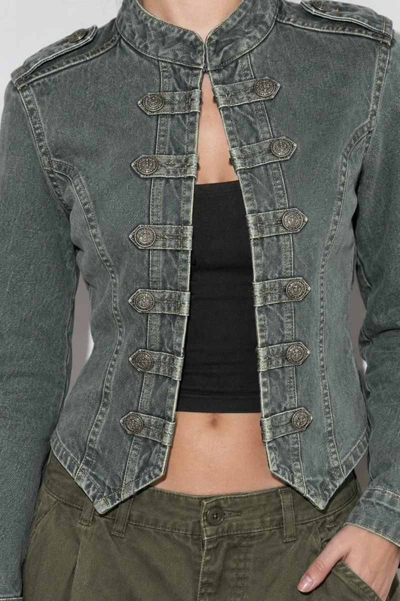 Hiccup Grey Buttoned Twill Jacket for Women | Best Price UAE