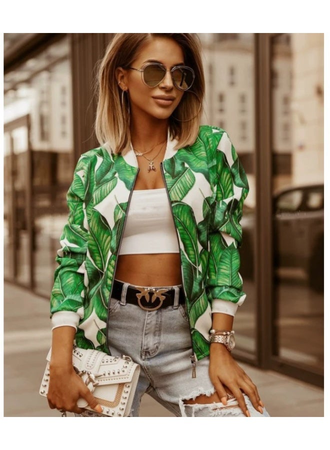 general Women's Floral Print Long Sleeve Stand Collar Zip Up Coats Fall Lightweight Bomber Cropped Jacket Outwear - Image 1