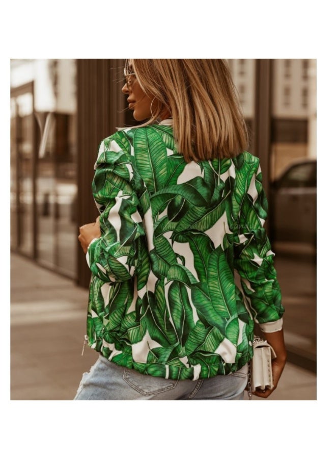 general Women's Floral Print Long Sleeve Stand Collar Zip Up Coats Fall Lightweight Bomber Cropped Jacket Outwear - Image 2