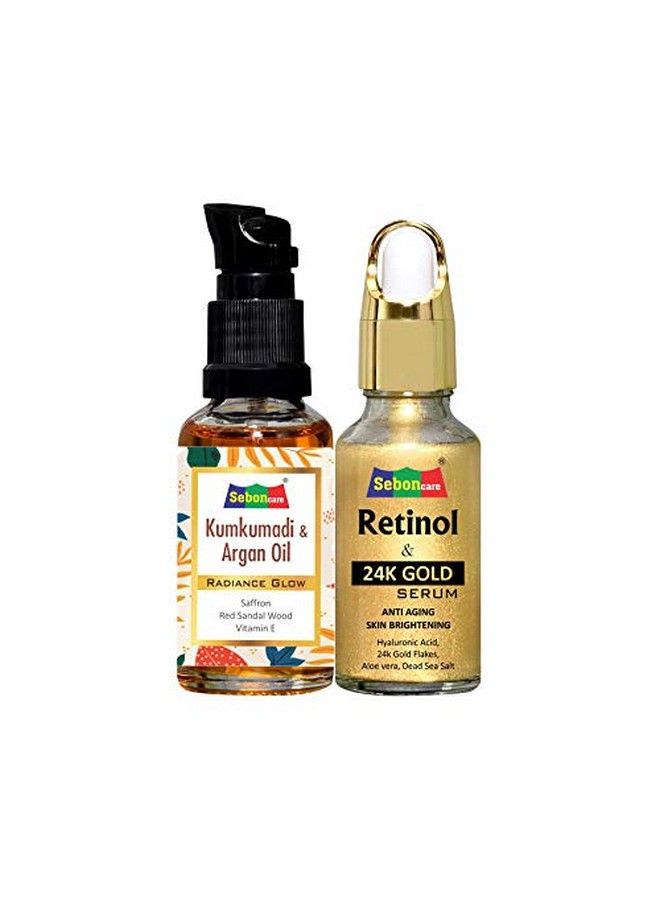 SebonCare 24K Gold Retinol Face Serum And Kumkumadi Tailam Day Night Combo For Radiance Glow Skin Tightening Anti Ageing - Image 1