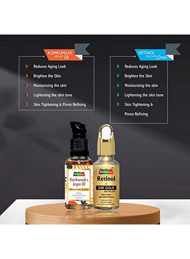 SebonCare 24K Gold Retinol Face Serum And Kumkumadi Tailam Day Night Combo For Radiance Glow Skin Tightening Anti Ageing - Image 5