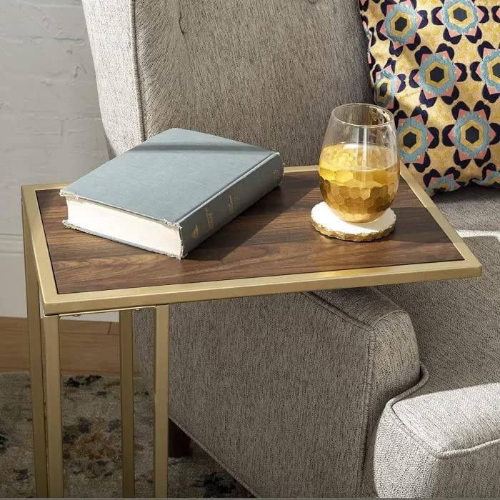 Priti Mordern Contemporary Laptop Table Standard Modern Side end Accent C Table Living Room Walnut Brown Gold - Image 4
