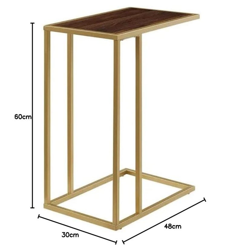 Priti Mordern Contemporary Laptop Table Standard Modern Side end Accent C Table Living Room Walnut Brown Gold - Image 3