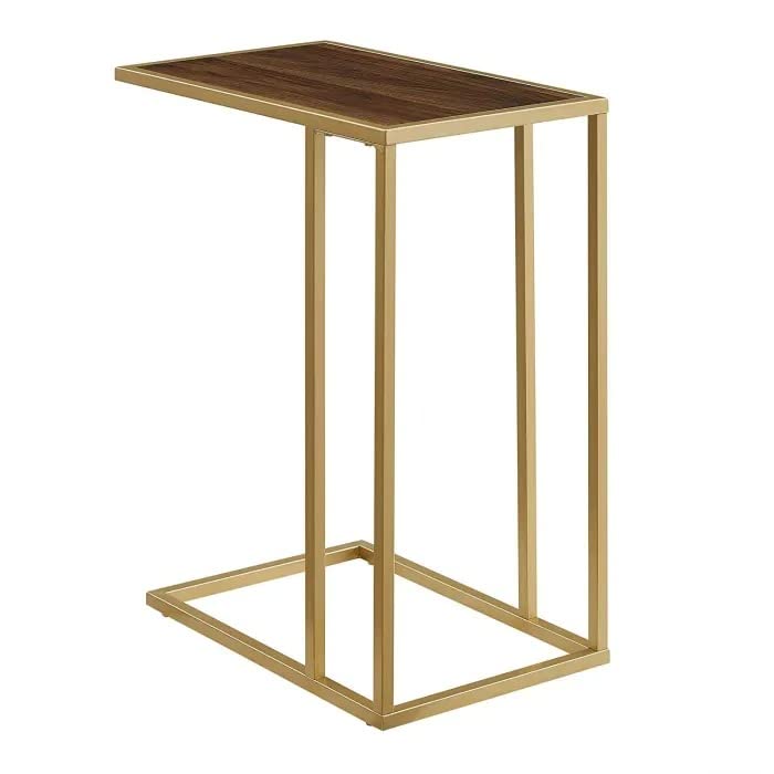 Priti Mordern Contemporary Laptop Table Standard Modern Side end Accent C Table Living Room Walnut Brown Gold - Image 1