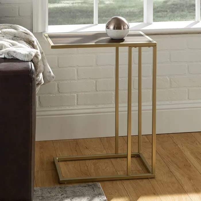 Priti Mordern Contemporary Laptop Table Standard Modern Side end Accent C Table Living Room Walnut Brown Gold - Image 2