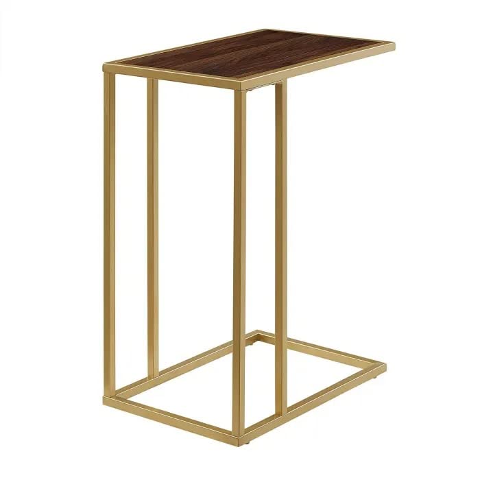Priti Mordern Contemporary Laptop Table Standard Modern Side end Accent C Table Living Room Walnut Brown Gold - Image 5