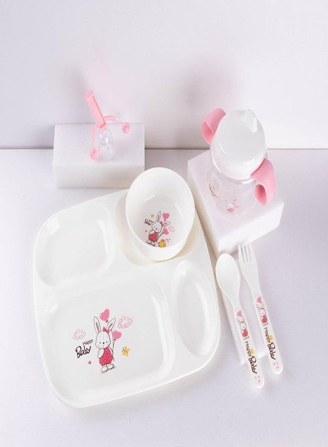 Cazuela Baby Feeding Tableware Series Children Dinnerware Feeding Set Happy Baby Cartoon Design Microwave & Dishwasher Safe Tableware Cutlery for Kids (6 in 1) - Image 4
