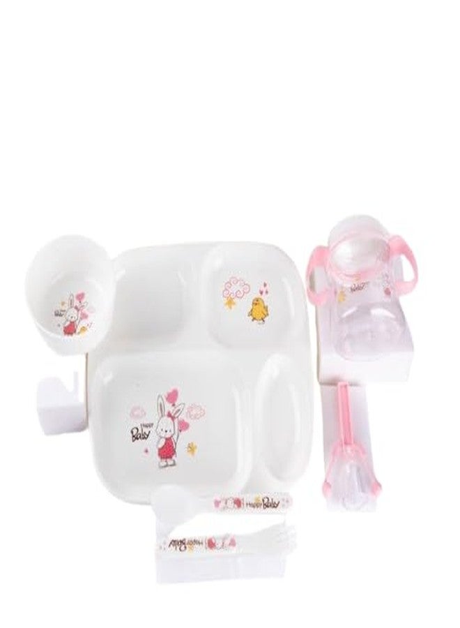 Cazuela Baby Feeding Tableware Series Children Dinnerware Feeding Set Happy Baby Cartoon Design Microwave & Dishwasher Safe Tableware Cutlery for Kids (6 in 1) - Image 1