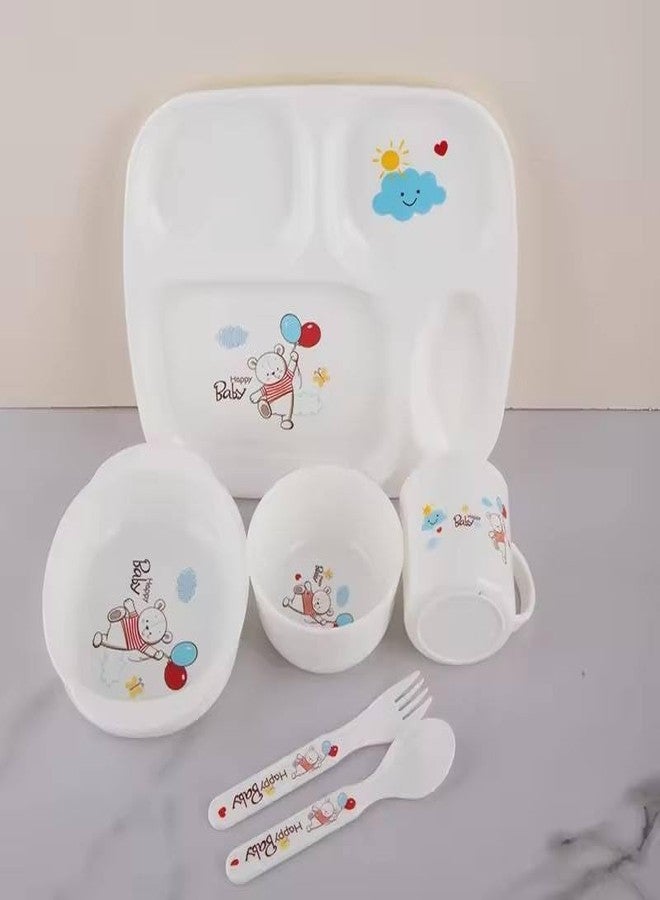 Cazuela Baby Feeding Tableware Series Children Dinnerware Feeding Set Happy Baby Cartoon Design Microwave & Dishwasher Safe Tableware Cutlery for Kids (6 in 1) - Image 3