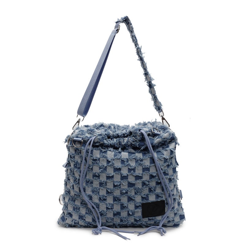 Large Capacity Original New Casual Simple Checkerboard Denim Bag Color Contrast Shoulder Crossbody Bag Elegant Backpack