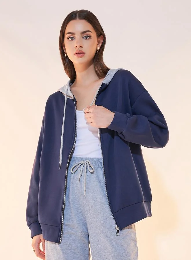 Take Two Contrast Hoodie Front Zip Jacket