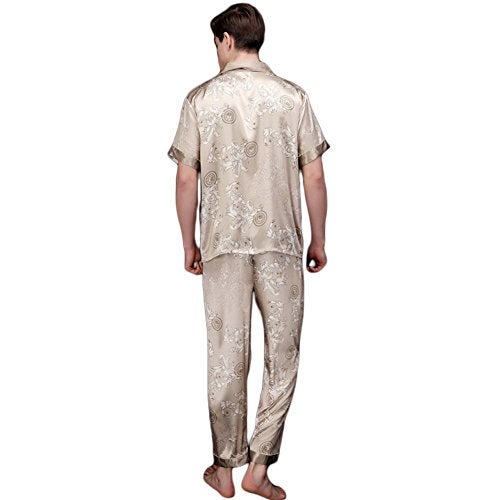 ZUEVI Men's Silk Satin Short Sleeve Pajamas Set Dragon Pattern Loungewear Button Down Pjs Set for Men(DRAGON-XL) - Image 2
