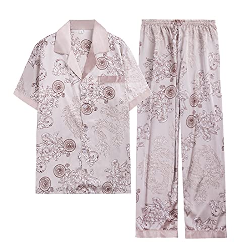 ZUEVI Men's Silk Satin Short Sleeve Pajamas Set Dragon Pattern Loungewear Button Down Pjs Set for Men(DRAGON-XL) - Image 4