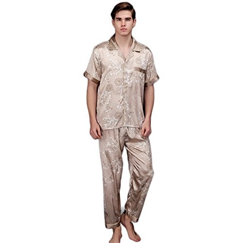 ZUEVI Men's Silk Satin Short Sleeve Pajamas Set Dragon Pattern Loungewear Button Down Pjs Set for Men(DRAGON-XL) - Image 5
