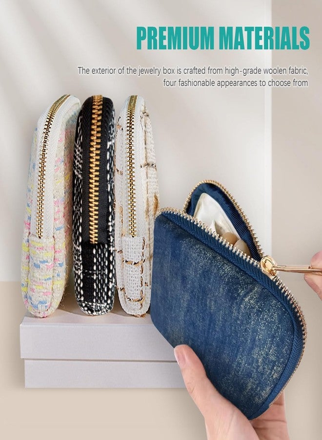 EHERDM Travel Jewelry Organizer for Women Portable Jewelry Bag with Small Zipper Pouch 5-Compartment Elegant Storage Case for Necklaces Earrings Rings Bracelets Tweed Mix - Image 4