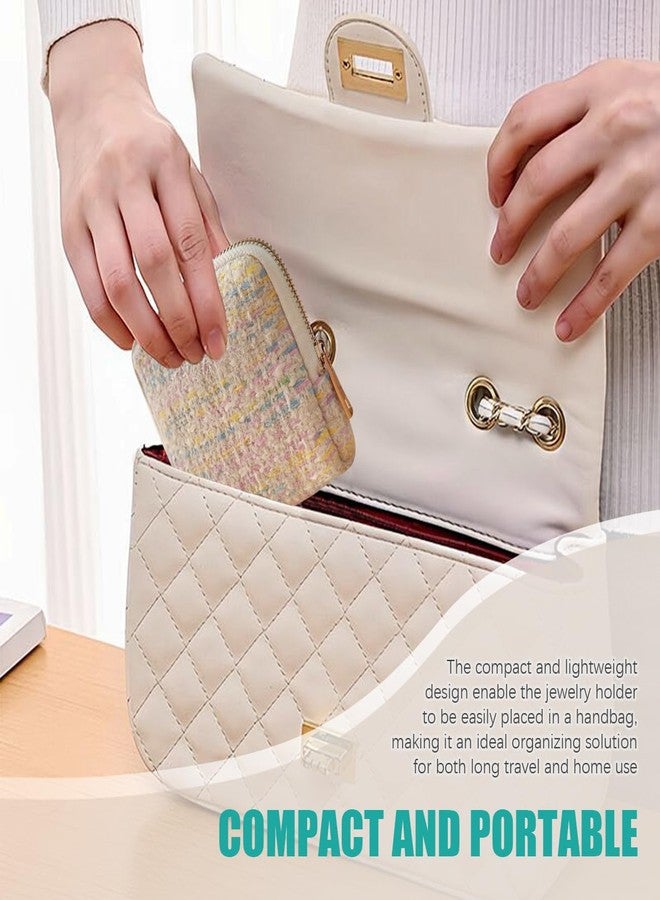 EHERDM Travel Jewelry Organizer for Women Portable Jewelry Bag with Small Zipper Pouch 5-Compartment Elegant Storage Case for Necklaces Earrings Rings Bracelets Tweed Mix - Image 3