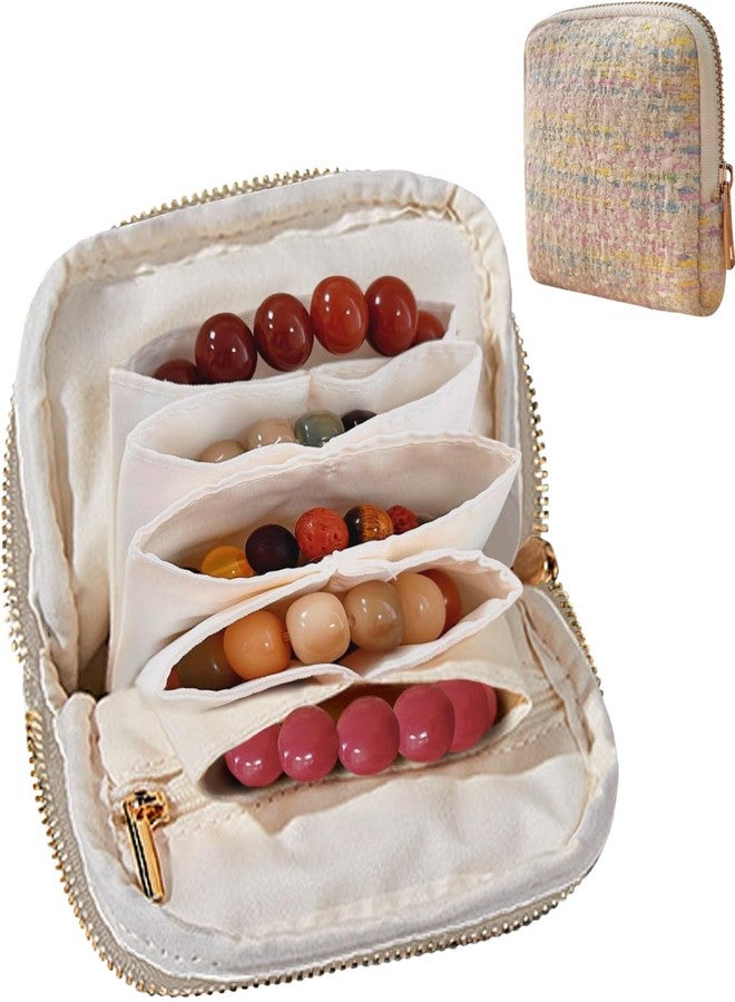 EHERDM Travel Jewelry Organizer for Women Portable Jewelry Bag with Small Zipper Pouch 5-Compartment Elegant Storage Case for Necklaces Earrings Rings Bracelets Tweed Mix - Image 1