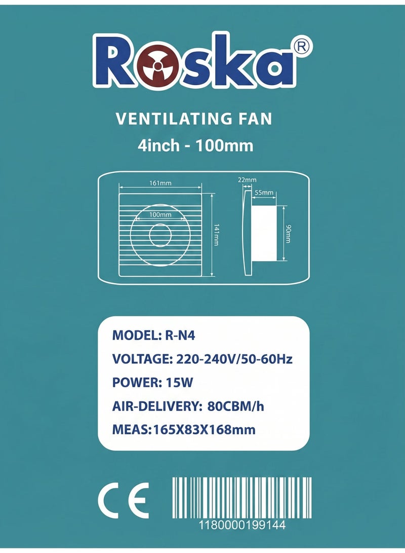 Roska R-N4 4-inch (100mm) Ceiling/Wall Mount Ventilating Exhaust Fan - Image 2