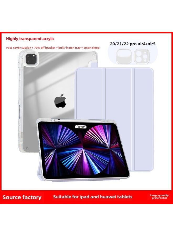 Suitable For Ipad10 Protective Cover Air4/5 Acrylic Bottom Shell Pro11 High Permeability Soft Edge Matepad11 2023-Color:White Ice Blue (transparent Bottom Shell)-Applicable Model:mini6(8.3 Inches) (right Side Pen Slot)