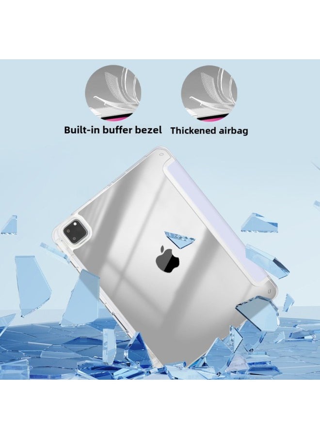 Suitable For Ipad10 Protective Cover Air4/5 Acrylic Bottom Shell Pro11 High Permeability Soft Edge Matepad11 2023-Color:White Ice Blue (transparent Bottom Shell)-Applicable Model:mini6(8.3 Inches) (right Side Pen Slot)