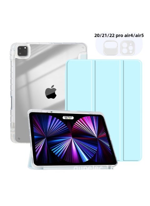 Suitable For Ipad10 Protective Cover Air4/5 Acrylic Bottom Shell Pro11 High Permeability Soft Edge Matepad11 2023-Color:White Ice Blue (transparent Bottom Shell)-Applicable Model:mini6(8.3 Inches) (right Side Pen Slot)
