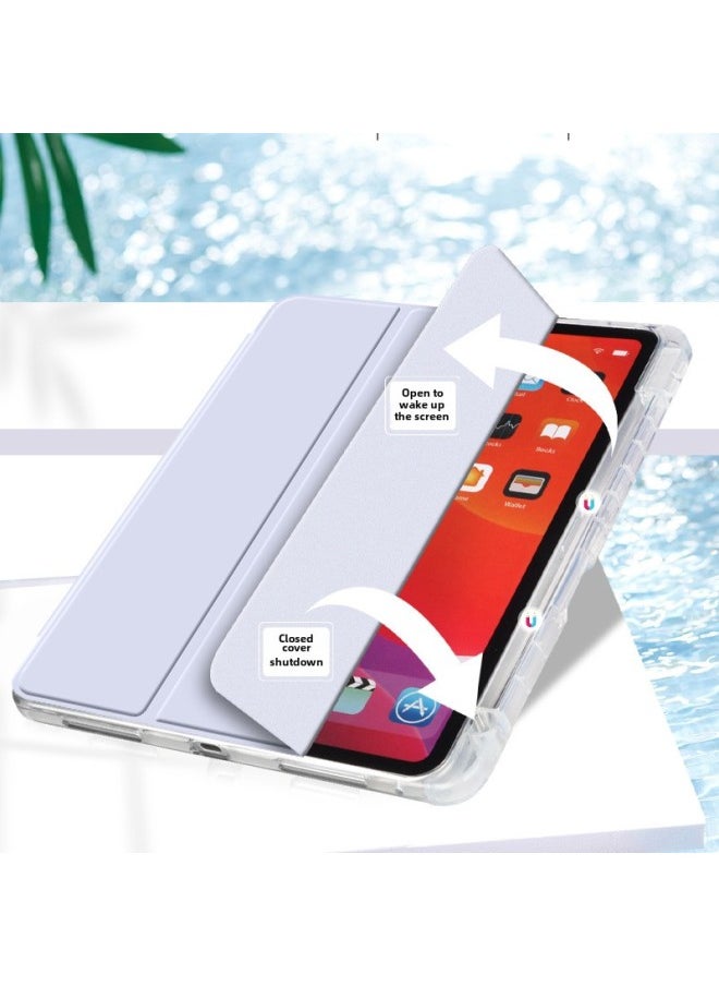 Suitable For Ipad10 Protective Cover Air4/5 Acrylic Bottom Shell Pro11 High Permeability Soft Edge Matepad11 2023-Color:White Ice Blue (transparent Bottom Shell)-Applicable Model:mini6(8.3 Inches) (right Side Pen Slot)