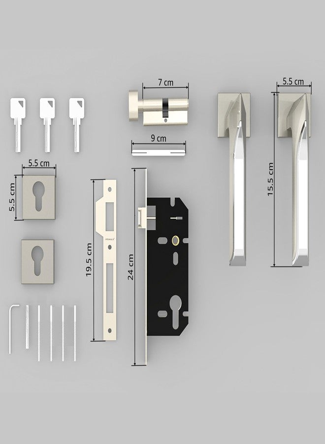 Plantex (Primax) Triple Security Door Lock for Home/Main Door Lock Set/Mortise Lock for Door with Brass Lock Body & Cylinder(7082 - Satin White & Chrome) - Image 4