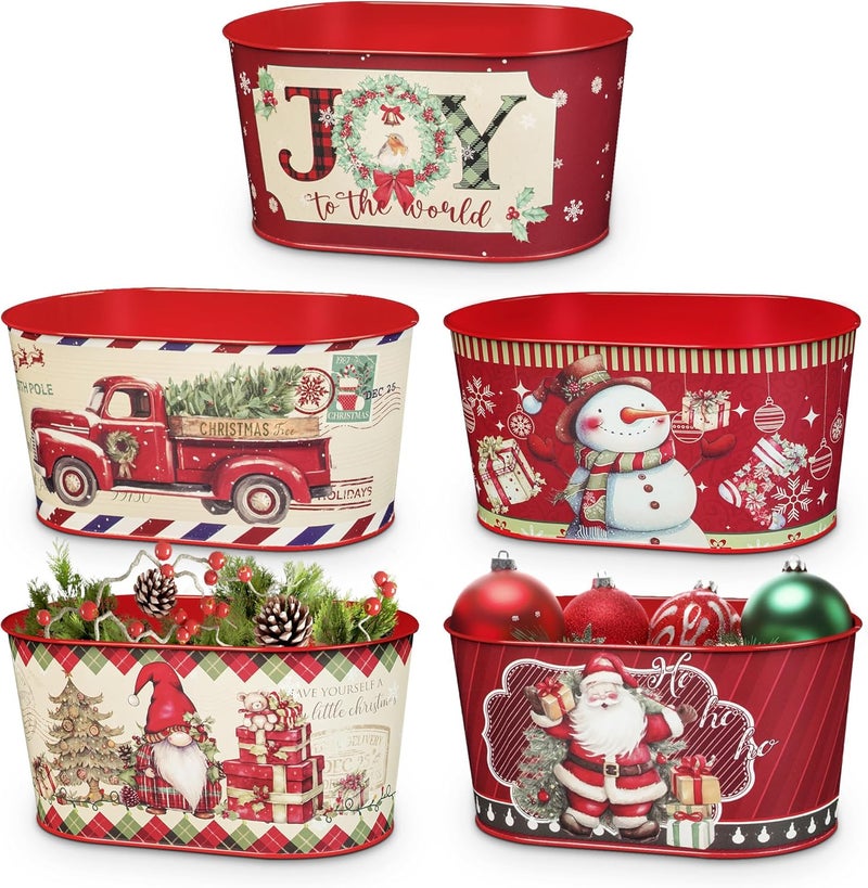 Putuo Decor Christmas Metal Bucket, 5-Piece Set - Galvanized Tin Party Buckets for Centerpiece Decoration, 9 in - Image 1