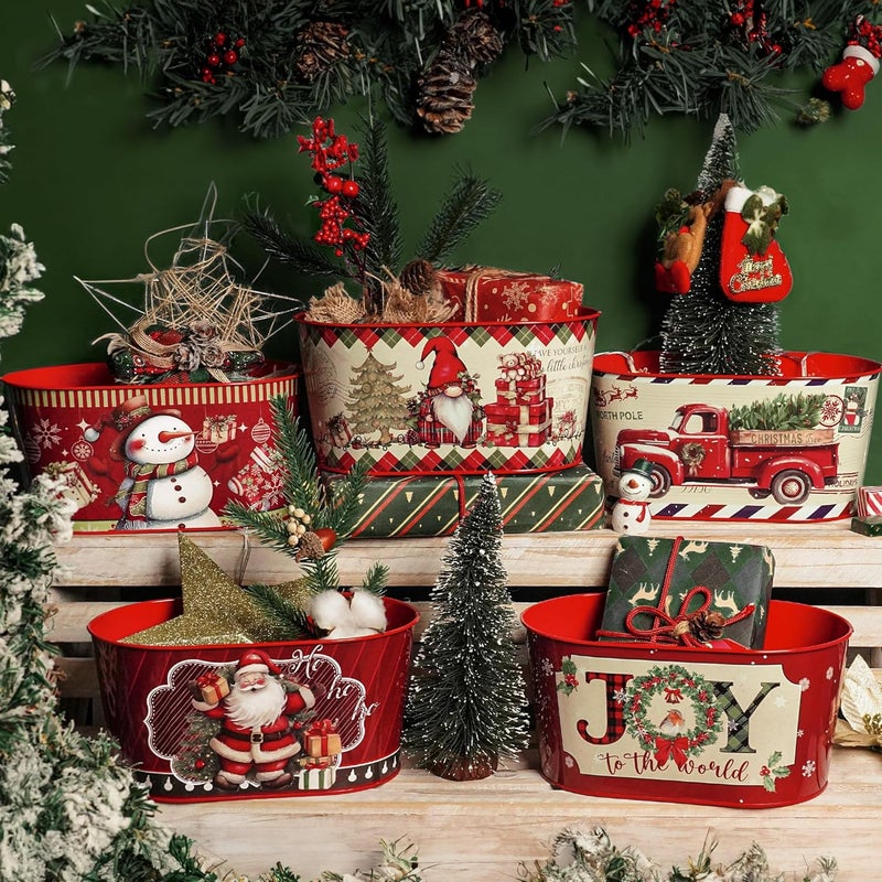 Putuo Decor Christmas Metal Bucket, 5-Piece Set - Galvanized Tin Party Buckets for Centerpiece Decoration, 9 in - Image 5
