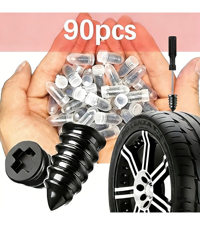 A Set Of 90pcs Car Motorcycle Tire Repair Screws With 1 Screwdriver For Vacuum Tire Repair And Quick Emergency Gadgets - Image 1