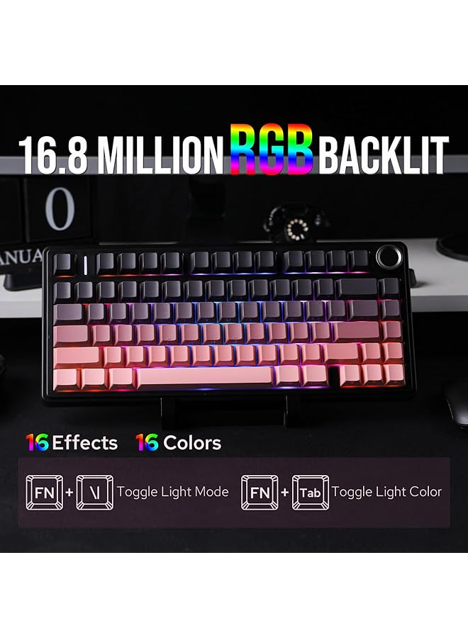 EPOMAKER X Aula F75 Gasket Mechanical Keyboard 75% Wireless Hot Swappable Gaming Keyboard With Five Layer Padding&Knob Bluetooth/2.4Ghz/Usb C Rgb(Black Pink Gradient) - Image 5