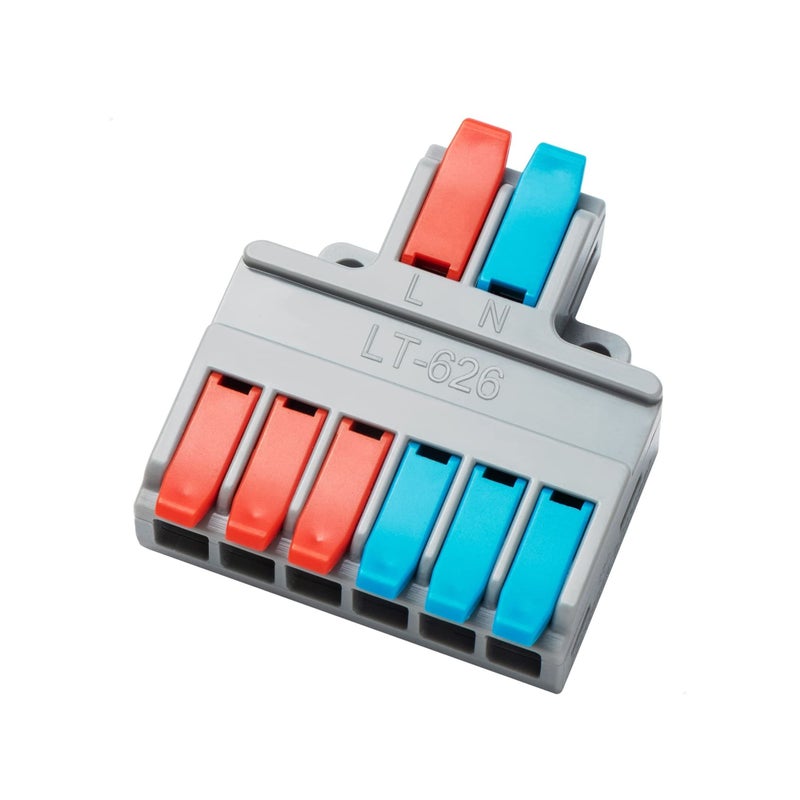 SOLARAE Lever Wire Nuts Wire Connectors, 10Pcs Compact Splicing Connector Push-in Conductor Terminal Blocks (New- 2 in 6 Out) - Image 1