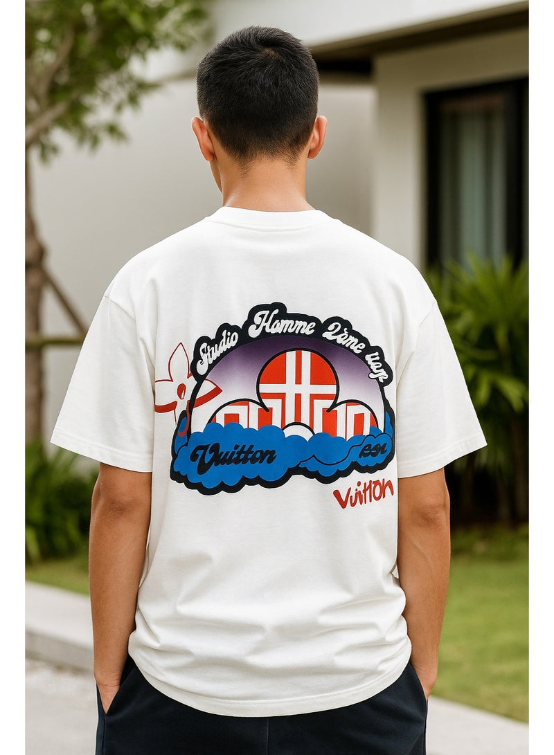 لويس فويتون تيشيرت أفرسايز رجالي بخامة قطن ممتاز وتصميم جرافيك عصري ومميز ستريت وير يناسب إطلالات الشباب - Image 2