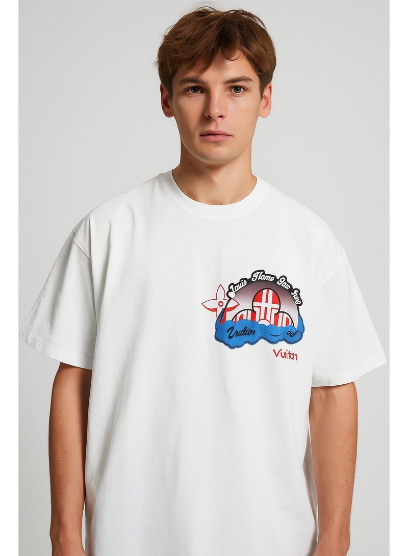 لويس فويتون تيشيرت أفرسايز رجالي بخامة قطن ممتاز وتصميم جرافيك عصري ومميز ستريت وير يناسب إطلالات الشباب - Image 5