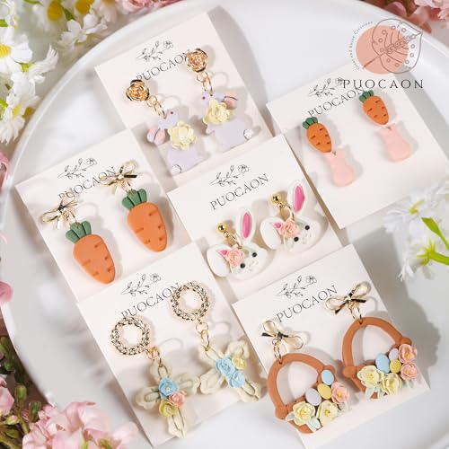 Puocaon Easter Polymer Clay Cutters - 27 Shapes Spring Clay Cutters for Polymer Jewelry, Rabbits Carrot Easter Eggs Basket Cross Shape Cutter - Image 2