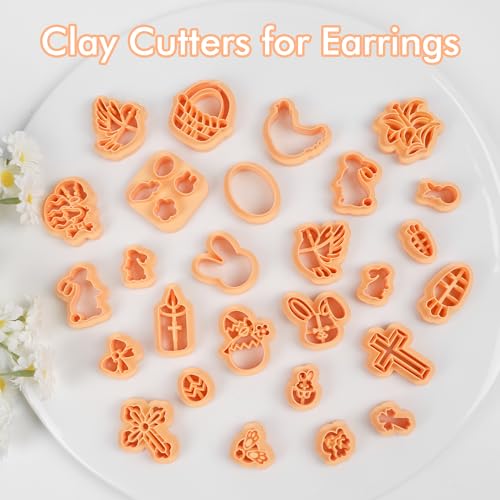 Puocaon Easter Polymer Clay Cutters - 27 Shapes Spring Clay Cutters for Polymer Jewelry, Rabbits Carrot Easter Eggs Basket Cross Shape Cutter - Image 5