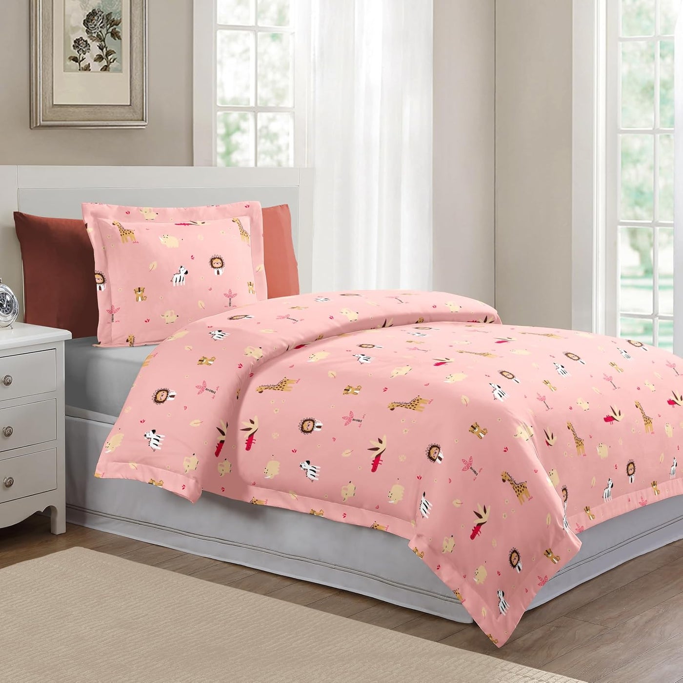 Risita Home Linen 144TC 100 Cotton Printed Single Bedsheet for Kids with 1 Pillow Cover Ideal for Every Day UseAnimals and Floral Patterns Print Flat Sheets for Children