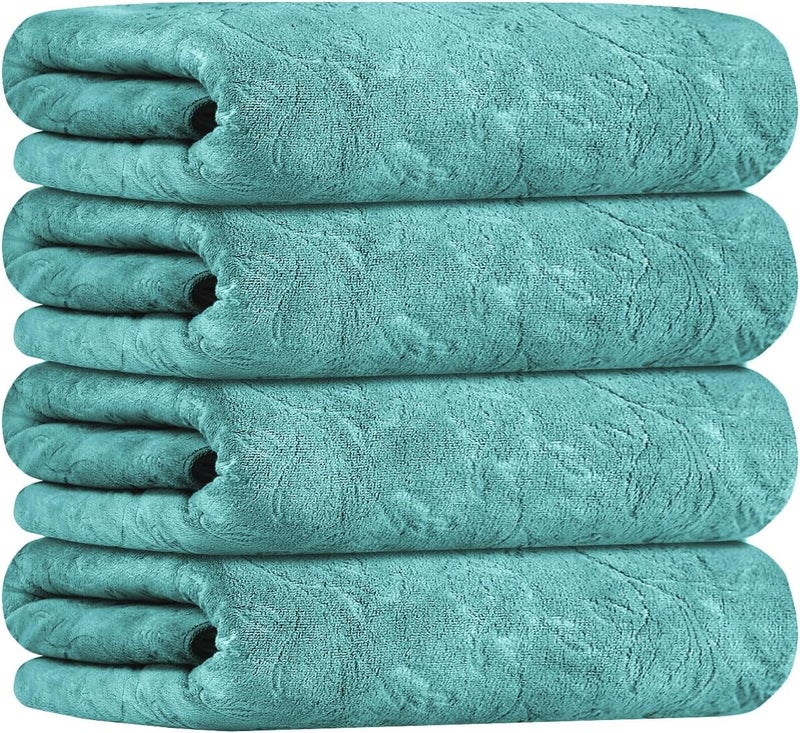JML Microfiber Bath Towels, Bath Towel 4 Pack(30" x 60"), Oversized, Soft, Super Absortbent and Fast Drying, Multipurpose Use for Sports, Fitness, Yoga, Green-Floral Embossed - Image 2